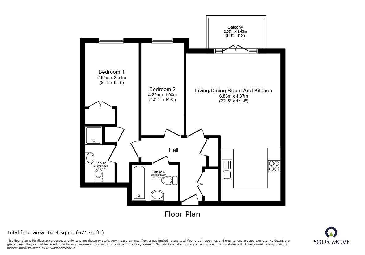 Floorplan of 2 bedroom Flat for sale, Palgrave Road, Bedford, Bedfordshire, MK42
