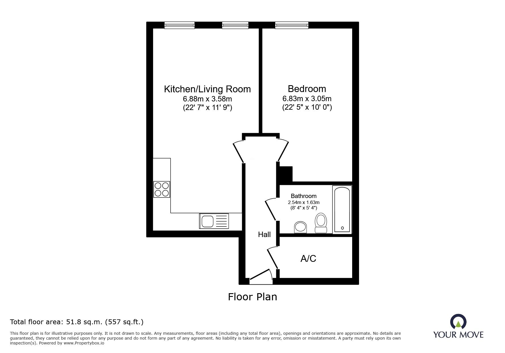 Floorplan of 1 bedroom Flat to rent, Harpur Street, Bedford, Bedfordshire, MK40