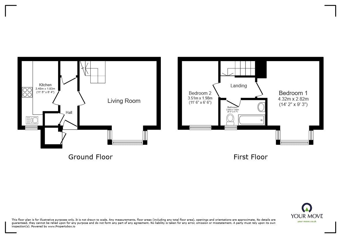 Floorplan of 2 bedroom End Terrace House to rent, Queensbury Close, Bedford, Bedfordshire, MK40