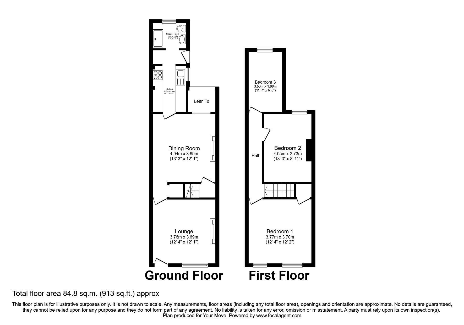 Floorplan of 3 bedroom End Terrace House to rent, Windmill Road, Exhall, Coventry, CV7