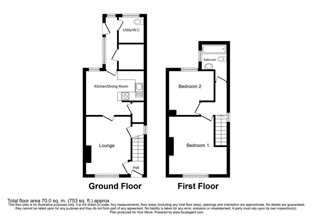 Floorplan of 2 bedroom Semi Detached House to rent, Evans Close, Bedworth, Warwickshire, CV12