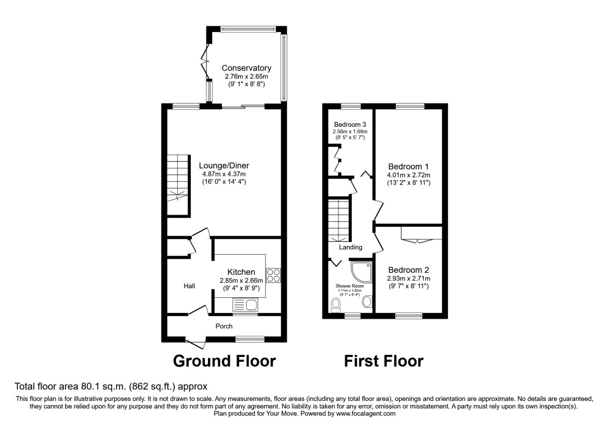Floorplan of 3 bedroom Mid Terrace House to rent, Joseph Luckman Road, Bedworth, Warwickshire, CV12