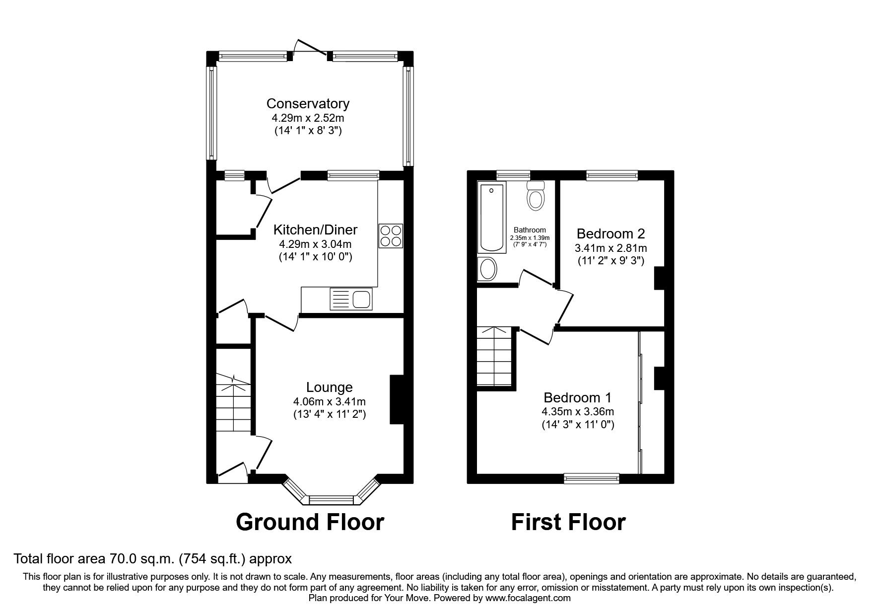 Floorplan of 2 bedroom Mid Terrace House to rent, Watersmeet Road, Coventry, West Midlands, CV2