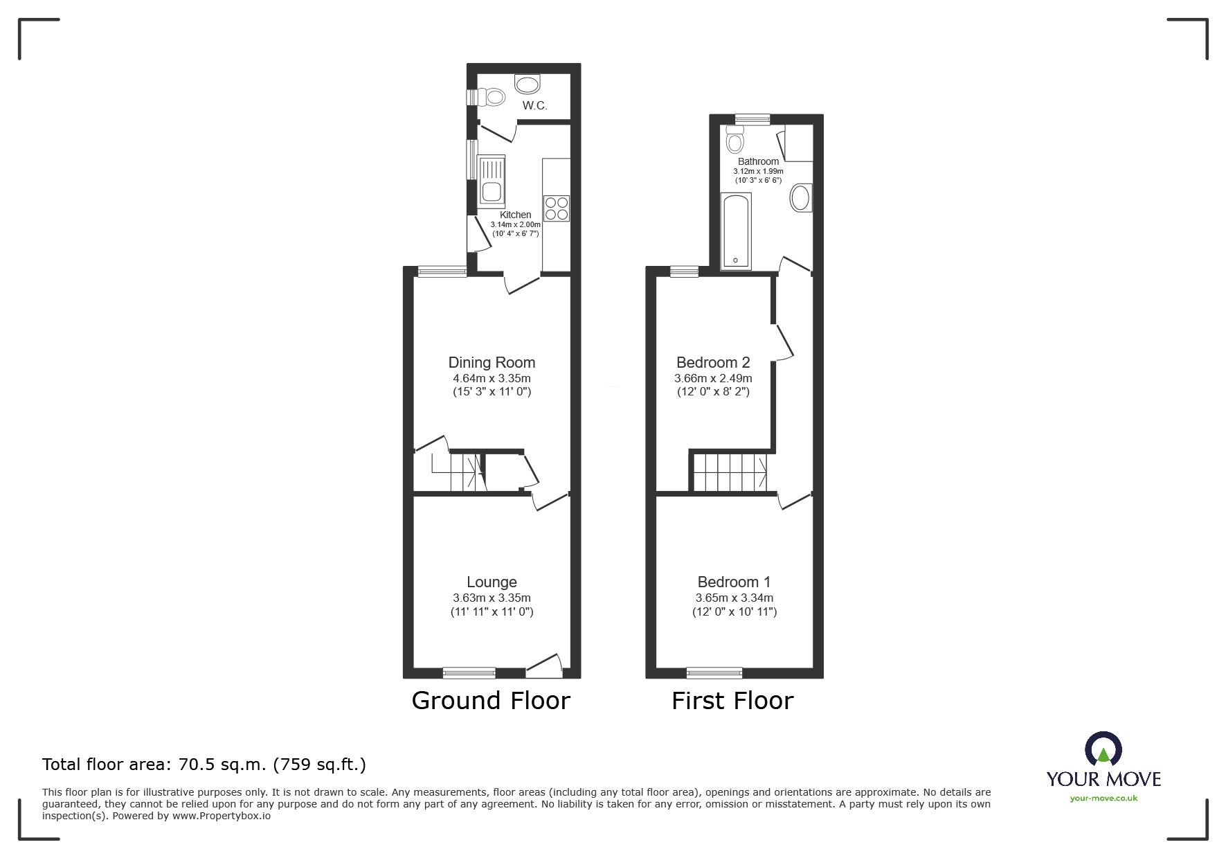 Floorplan of 2 bedroom End Terrace House to rent, Wootton Street, Bedworth, Warwickshire, CV12