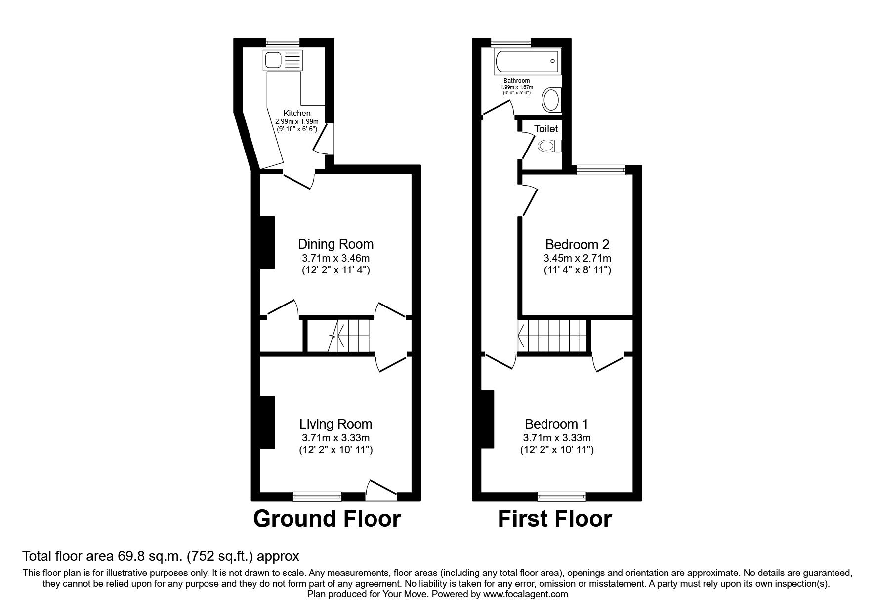 Floorplan of 2 bedroom Mid Terrace House to rent, Wood Street, Bedworth, Warwickshire, CV12