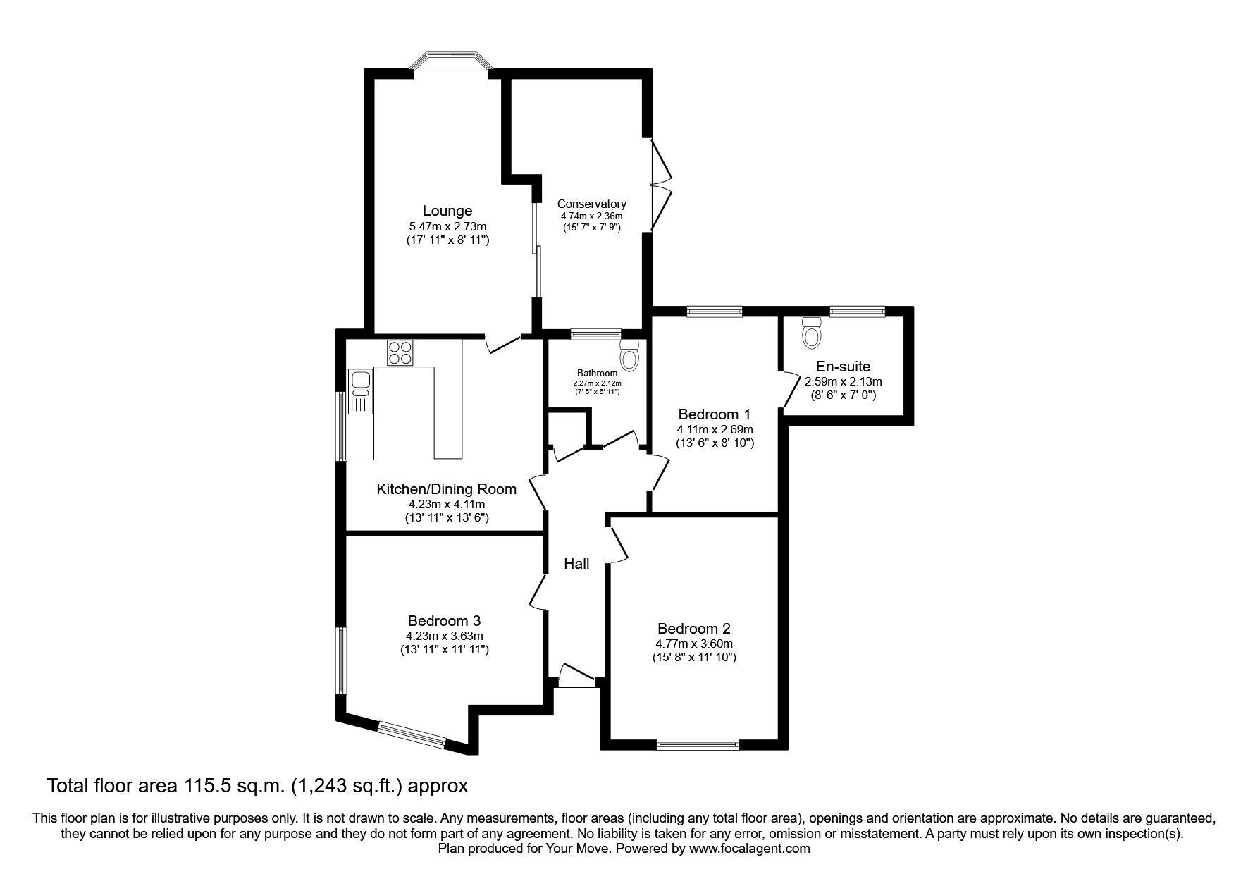 Floorplan of 3 bedroom Detached Bungalow to rent, Orchard Street, Bedworth, Warwickshire, CV12