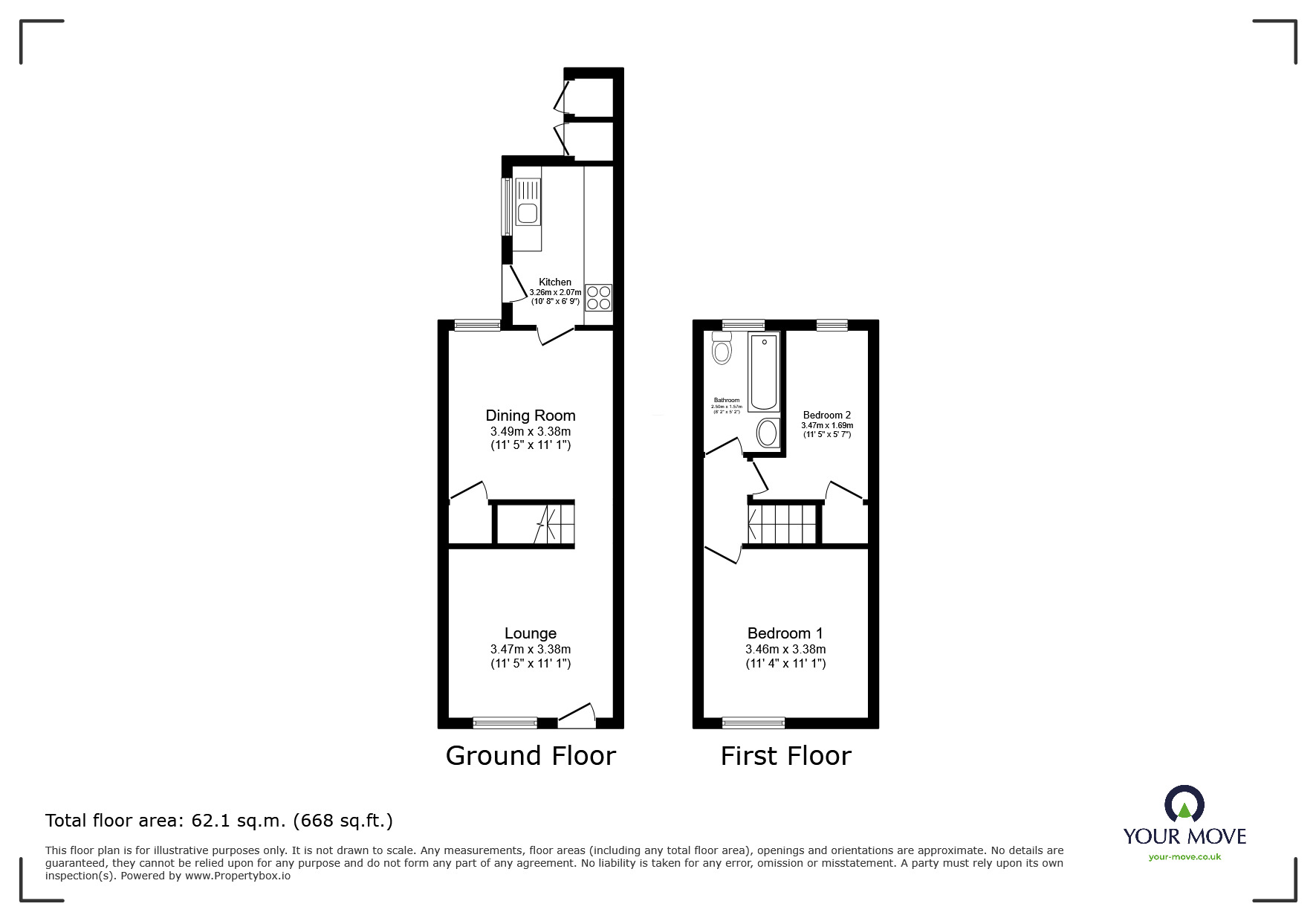 Floorplan of 2 bedroom Mid Terrace House to rent, Queen Marys Road, Coventry, West Midlands, CV6