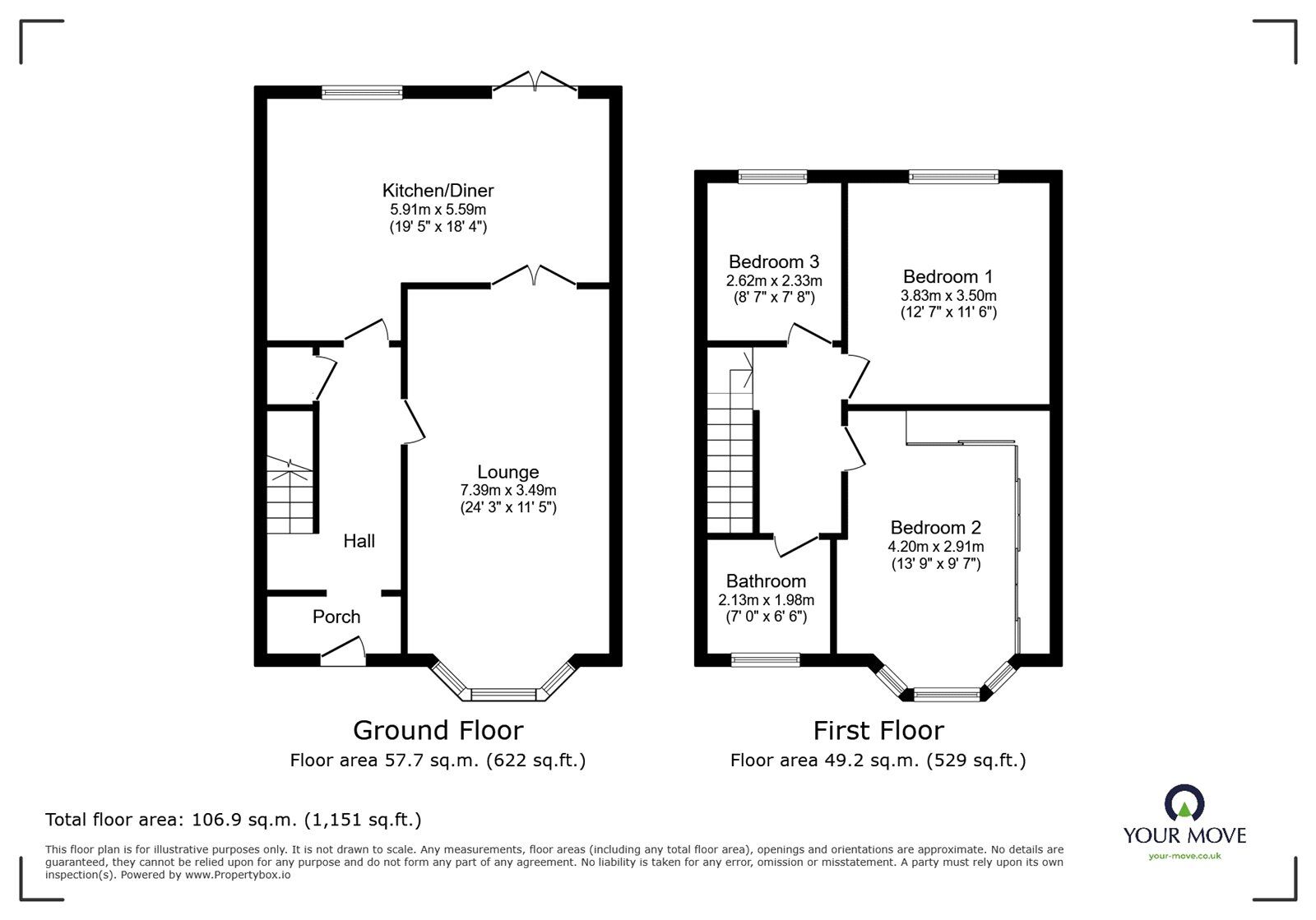 Floorplan of 3 bedroom Semi Detached House for sale, Barbridge Road, Bulkington, Warwickshire, CV12