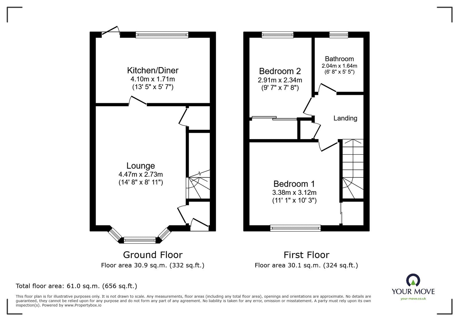 Floorplan of 2 bedroom Mid Terrace House for sale, Wessex Close, Bedworth, Warwickshire, CV12