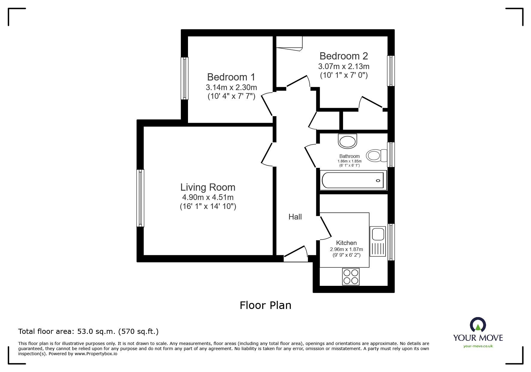 Floorplan of 2 bedroom Flat to rent, Brick Kiln Way, Bedworth, Warwickshire, CV12