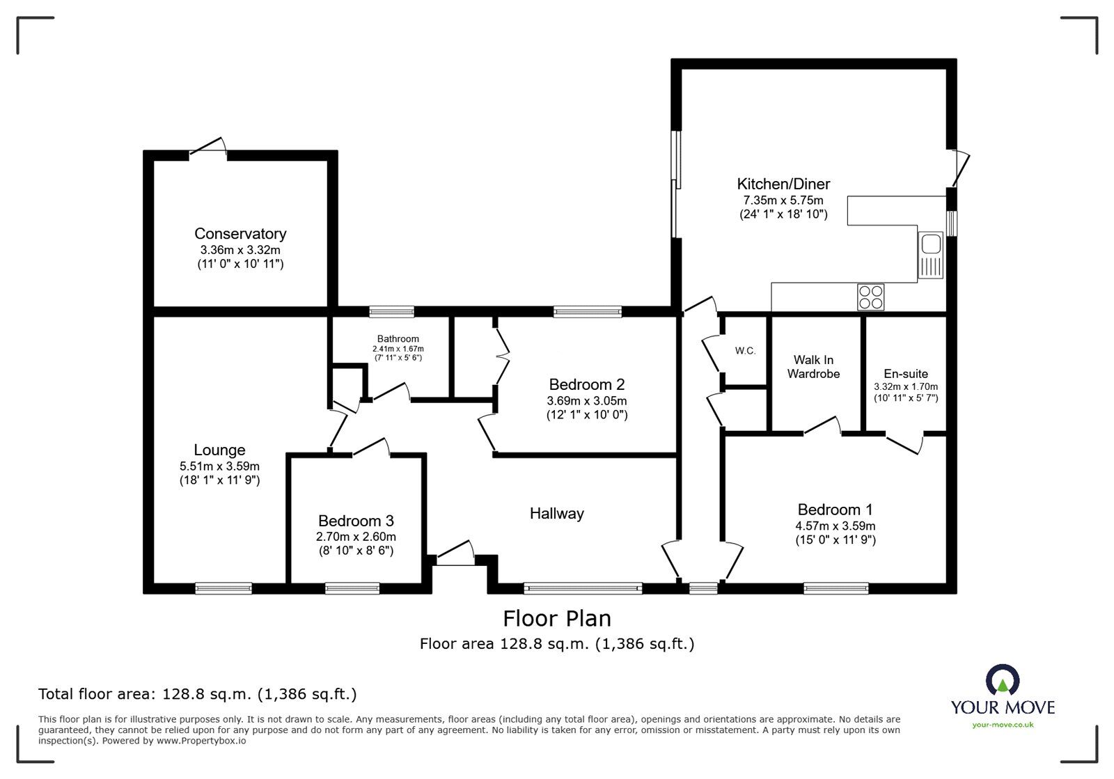 Floorplan of 3 bedroom Detached Bungalow for sale, Leyland Road, Bulkington, Warwickshire, CV12