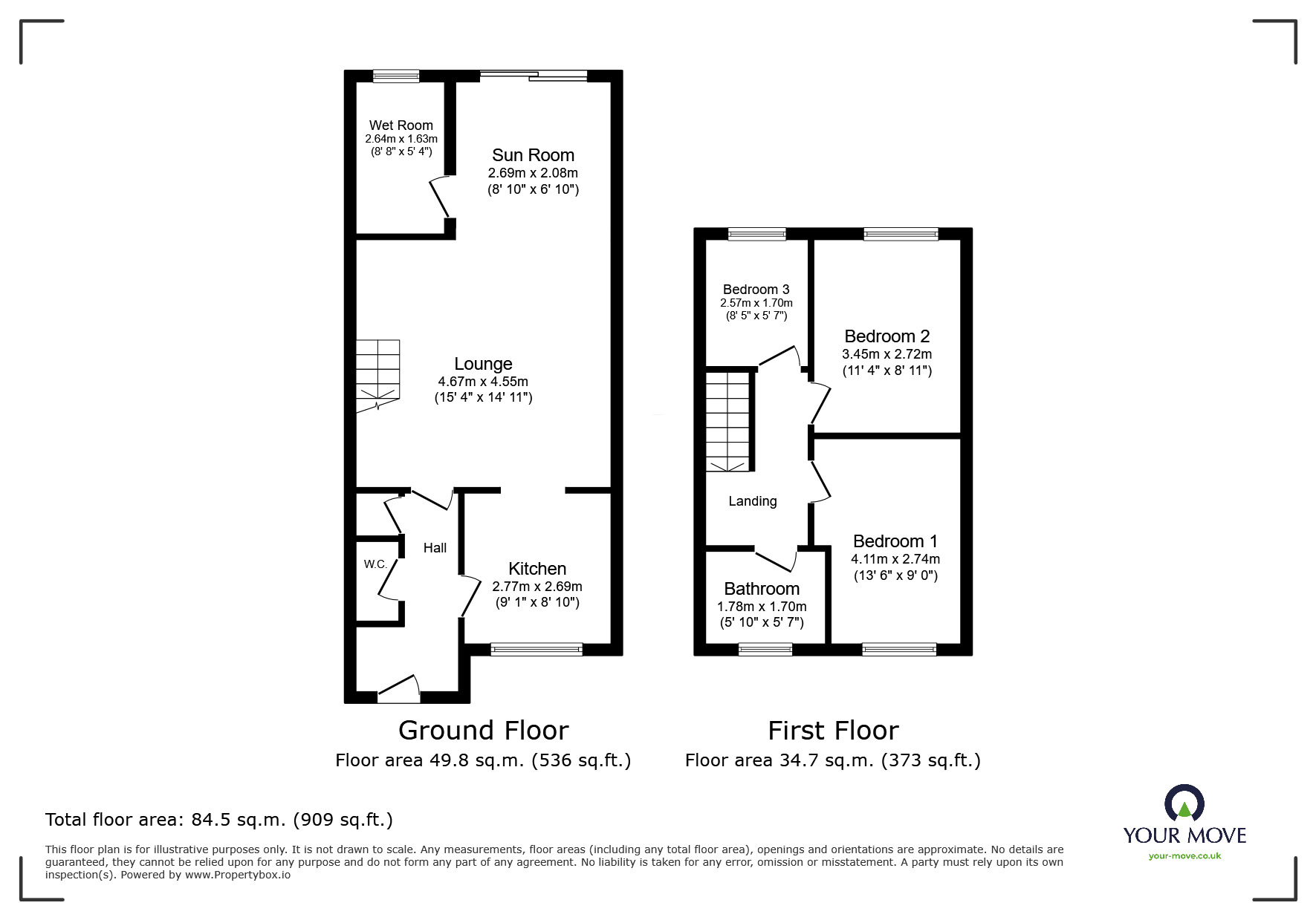 Floorplan of 3 bedroom Mid Terrace House for sale, John Knight Road, Bedworth, Warwickshire, CV12