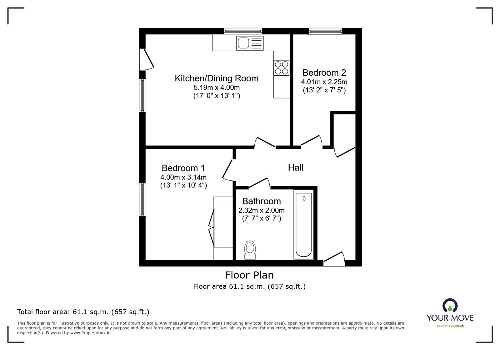 Floorplan of 2 bedroom  Flat for sale, Nuneaton Road, Bedworth, Warwickshire, CV12