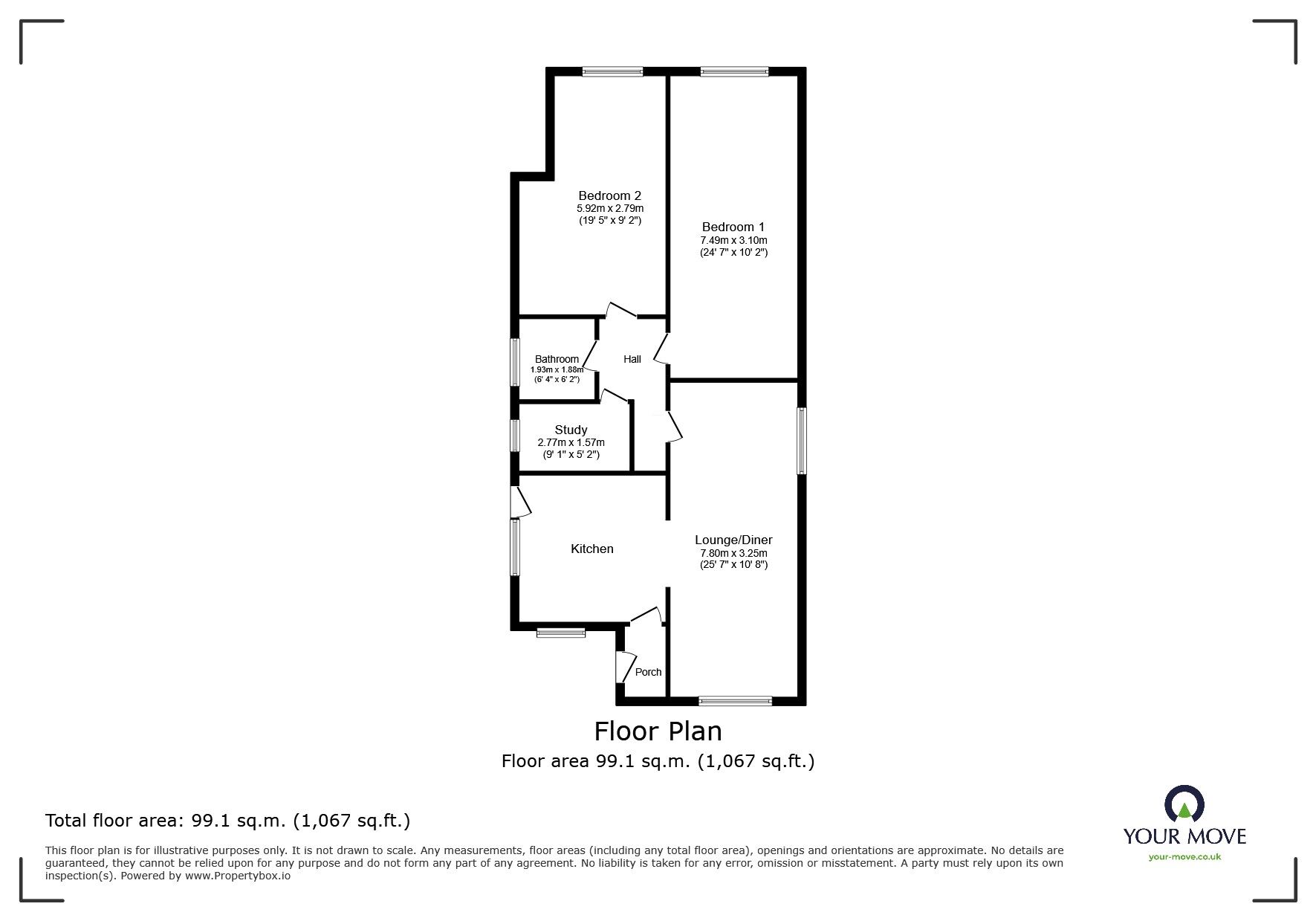 Floorplan of 2 bedroom Detached Bungalow for sale, Cardigan Road, Bedworth, Warwickshire, CV12