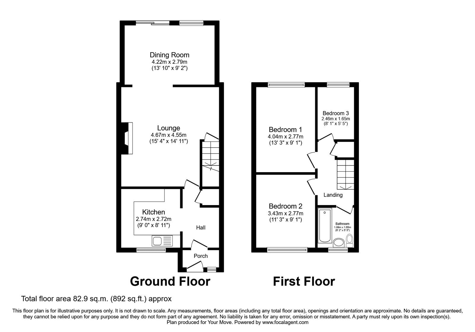 Floorplan of 3 bedroom Mid Terrace House to rent, John Knight Road, Bedworth, Warwickshire, CV12