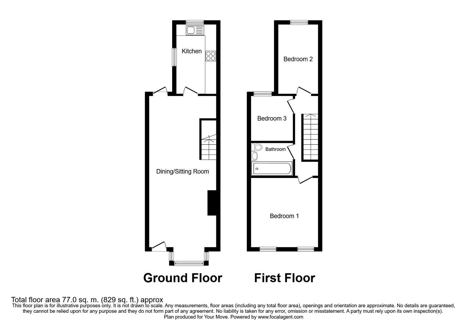 Floorplan of 3 bedroom Mid Terrace House for sale, Newtown Road, Bedworth, Warwickshire, CV12
