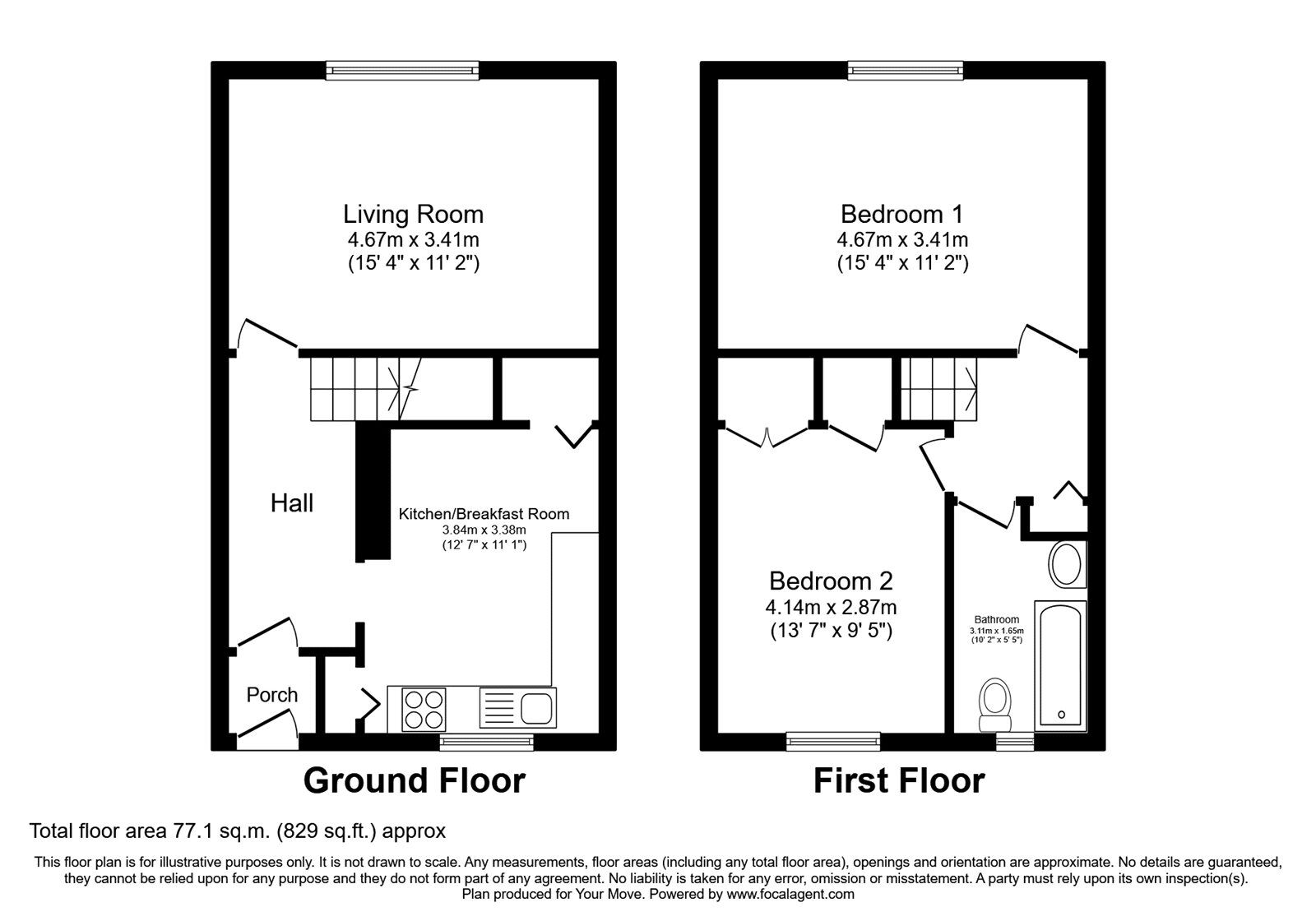 Floorplan of 2 bedroom  Flat for sale, Church Way, Bedworth, Warwickshire, CV12