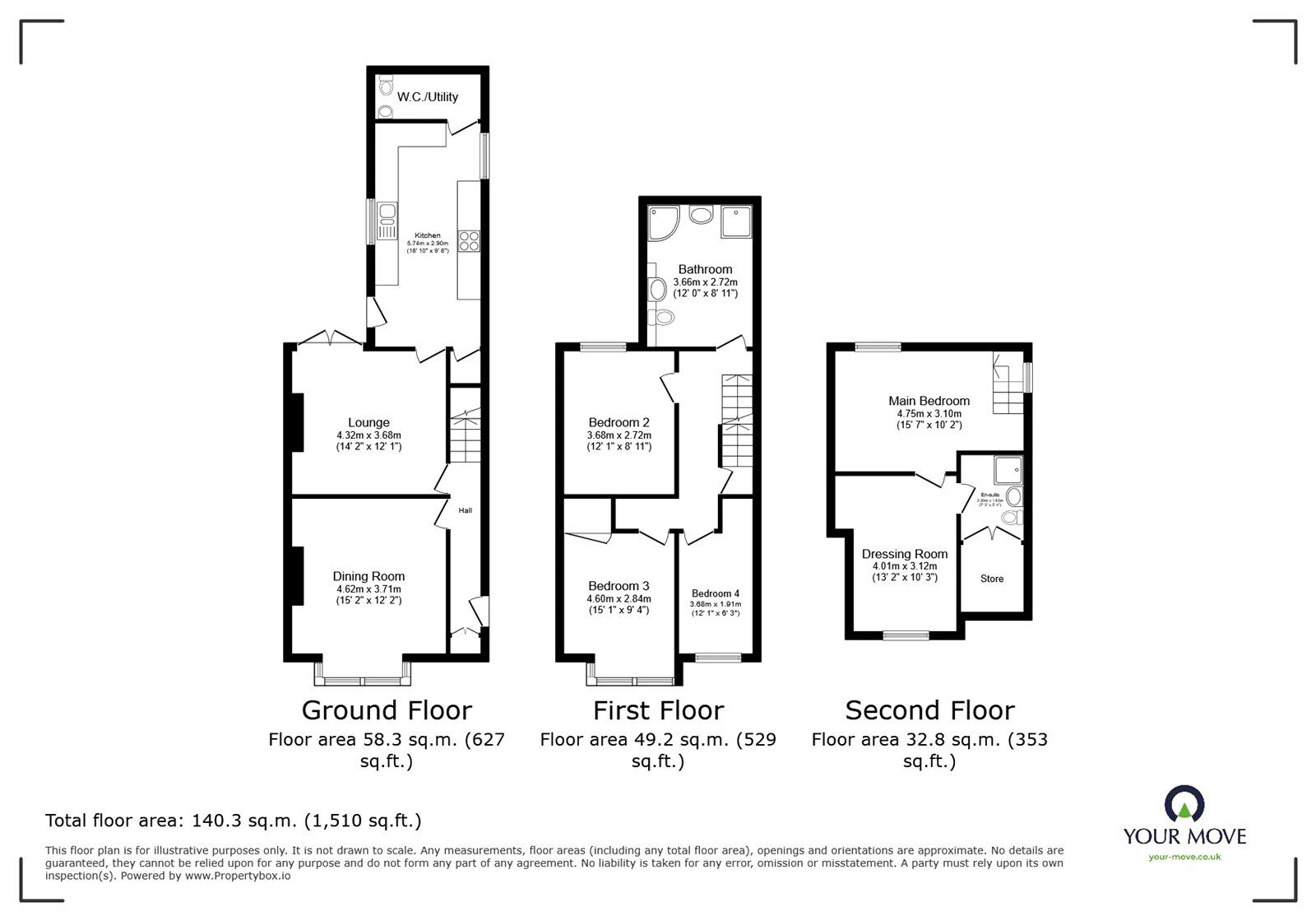 Floorplan of 4 bedroom End Terrace House for sale, Leicester Road, Bedworth, Warwickshire, CV12
