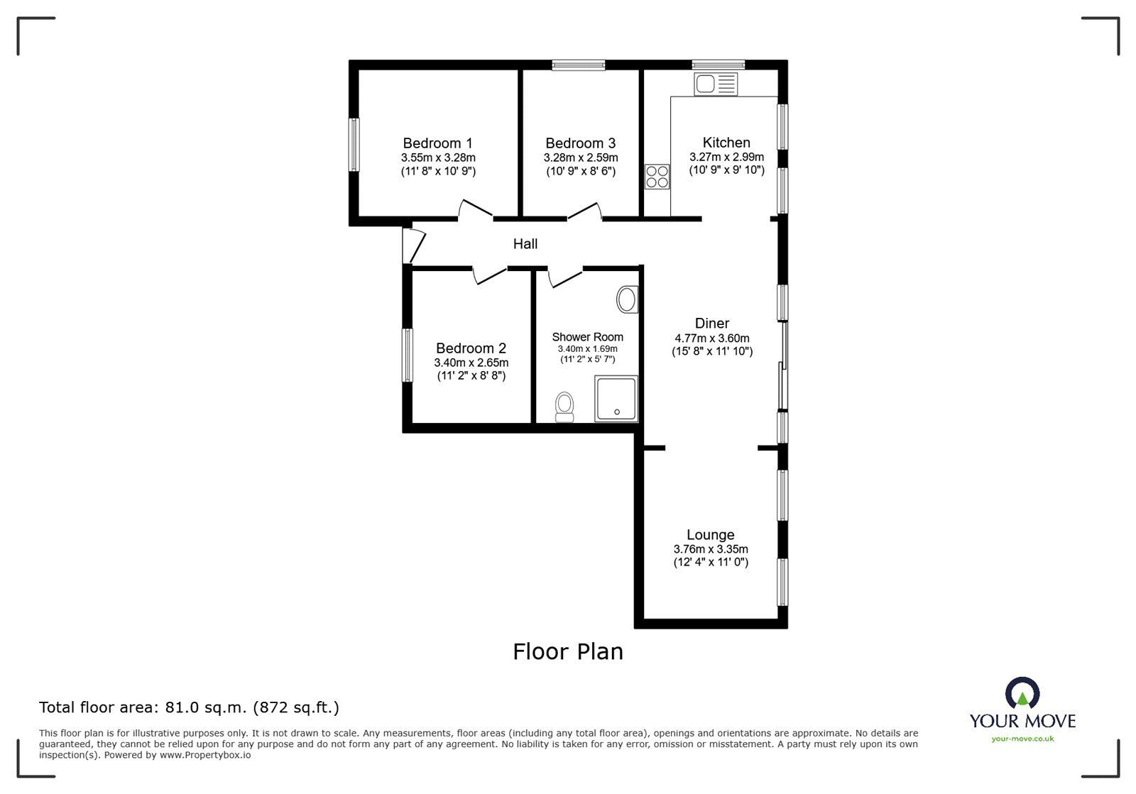 Floorplan of 3 bedroom Flat to rent, School Road, Bulkington, Warwickshire, CV12