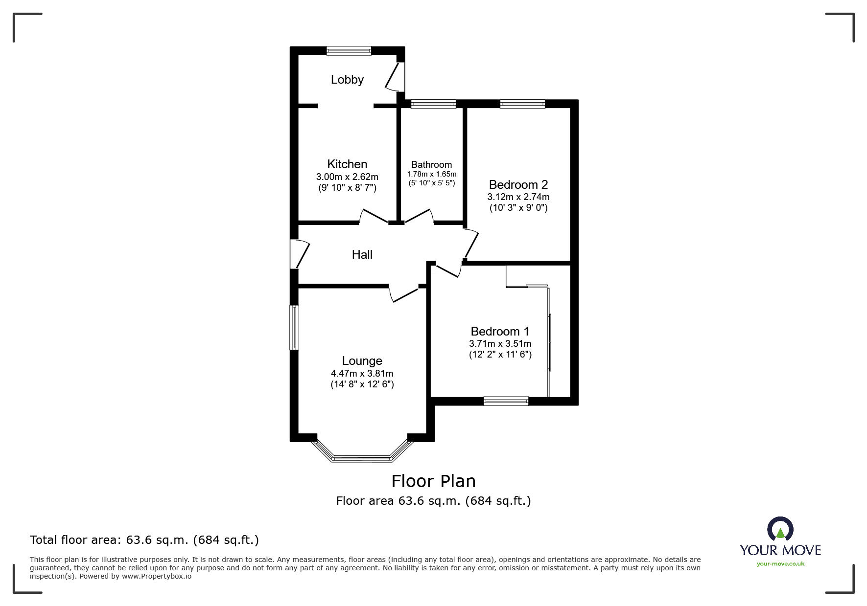 Floorplan of 2 bedroom Semi Detached Bungalow for sale, Rugby Road, Bulkington, Warwickshire, CV12