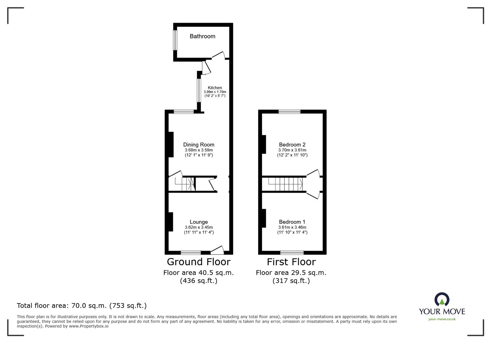 Floorplan of 2 bedroom Mid Terrace House for sale, Wootton Street, Bedworth, Warwickshire, CV12