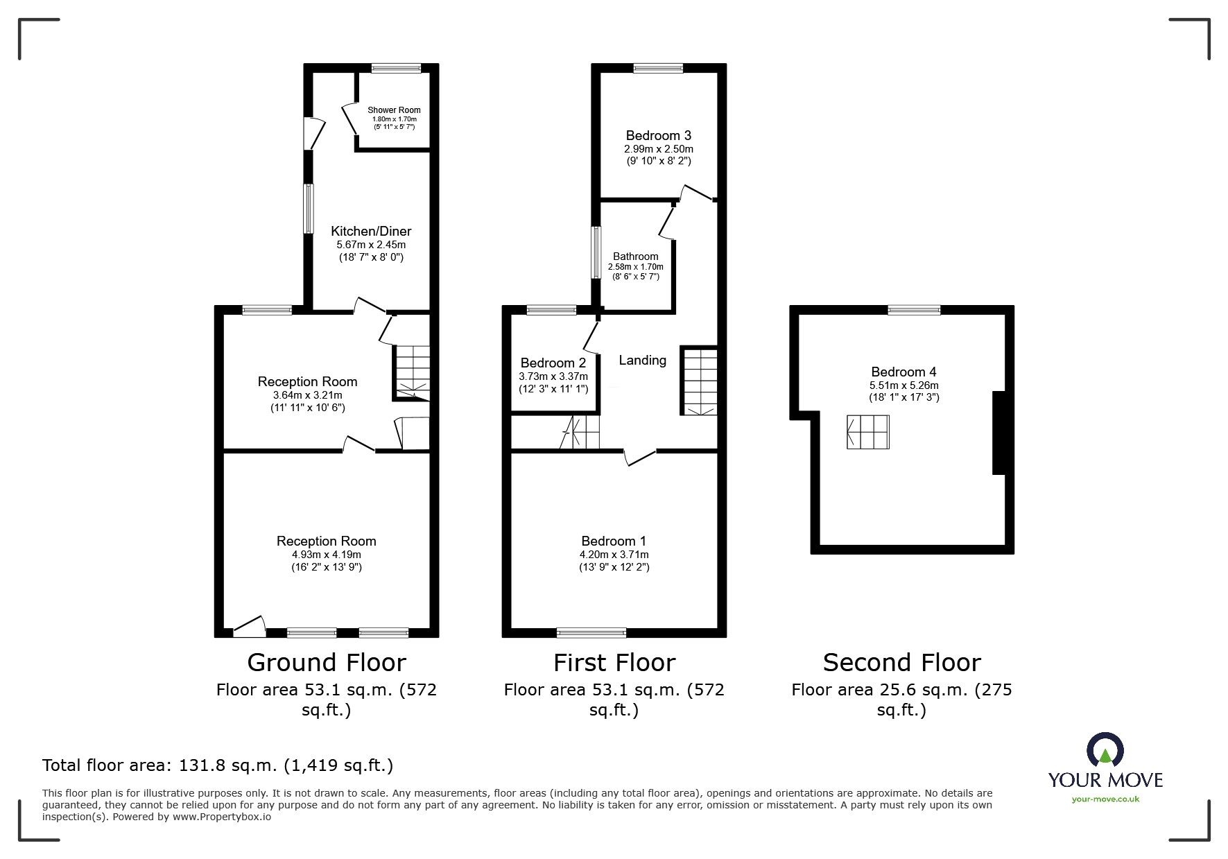 Floorplan of 4 bedroom Mid Terrace House for sale, Nuneaton Road, Bedworth, Warwickshire, CV12