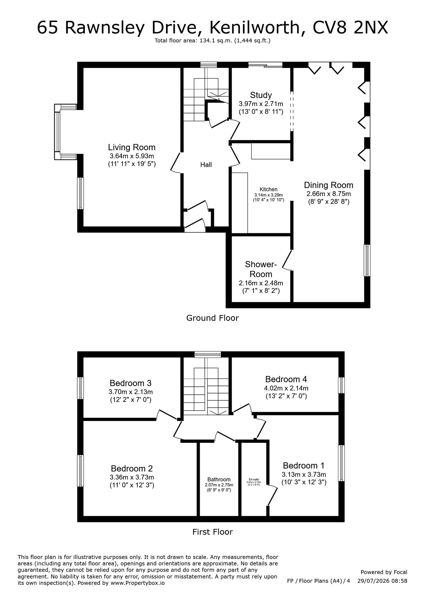 Floorplan of 4 bedroom Detached House for sale, Rawnsley Drive, Kenilworth, Warwickshire, CV8
