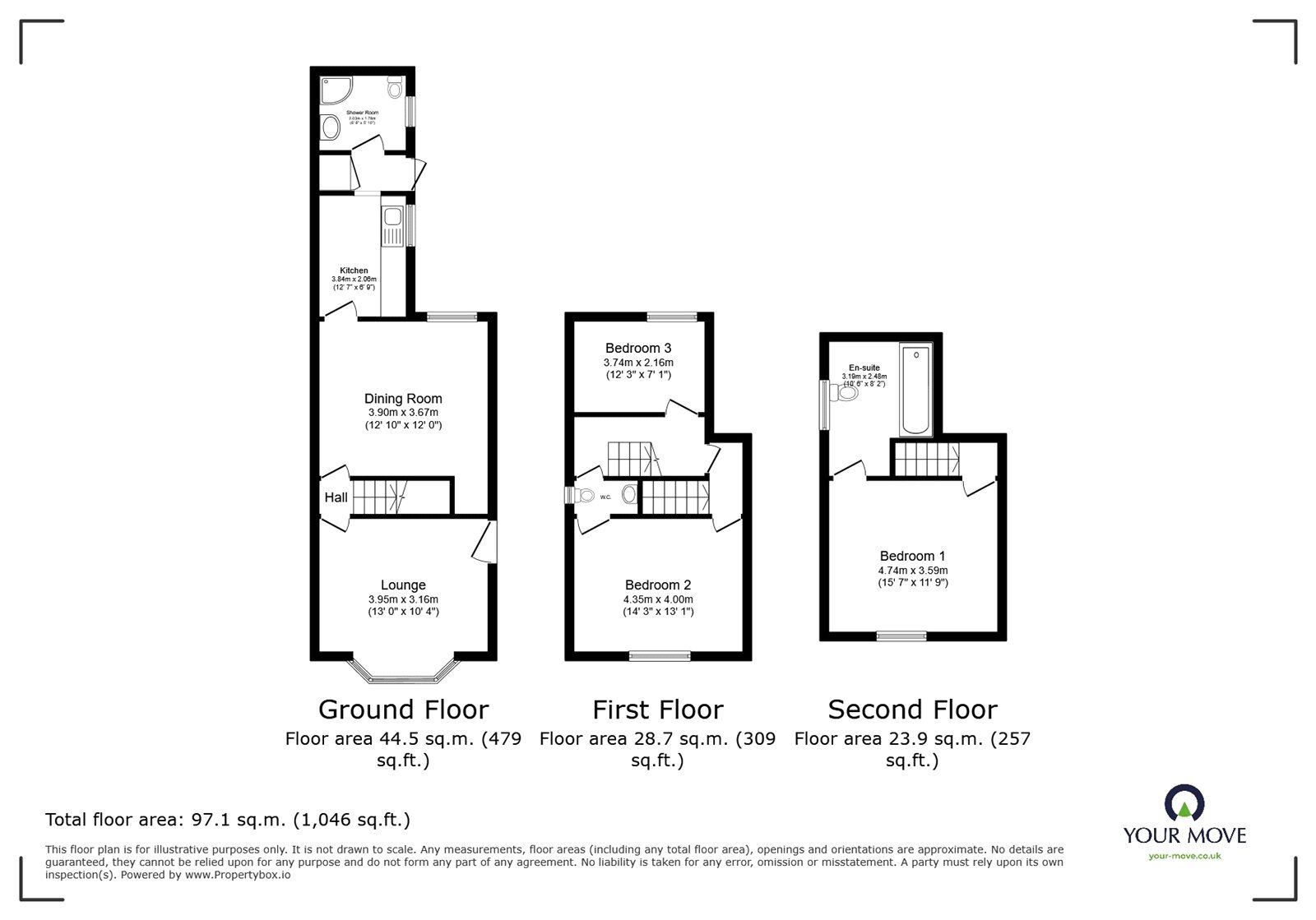 Floorplan of 3 bedroom End Terrace House for sale, Newtown Road, Bedworth, Warwickshire, CV12