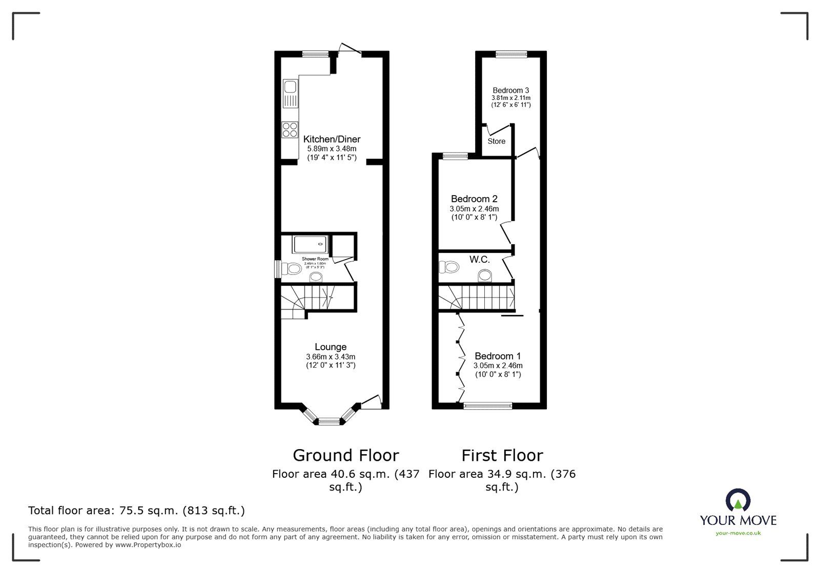 Floorplan of 3 bedroom Semi Detached House to rent, Windmill Road, Exhall, Warwickshire, CV7