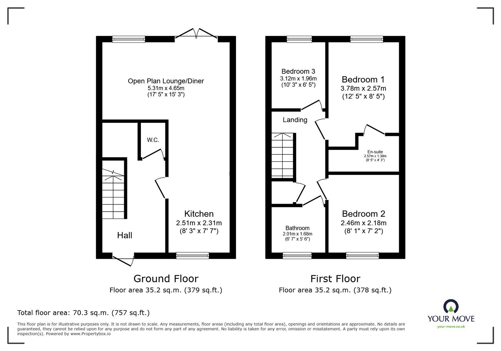 Floorplan of 3 bedroom Semi Detached House for sale, Nuneaton Road, Bulkington, Warwickshire, CV12