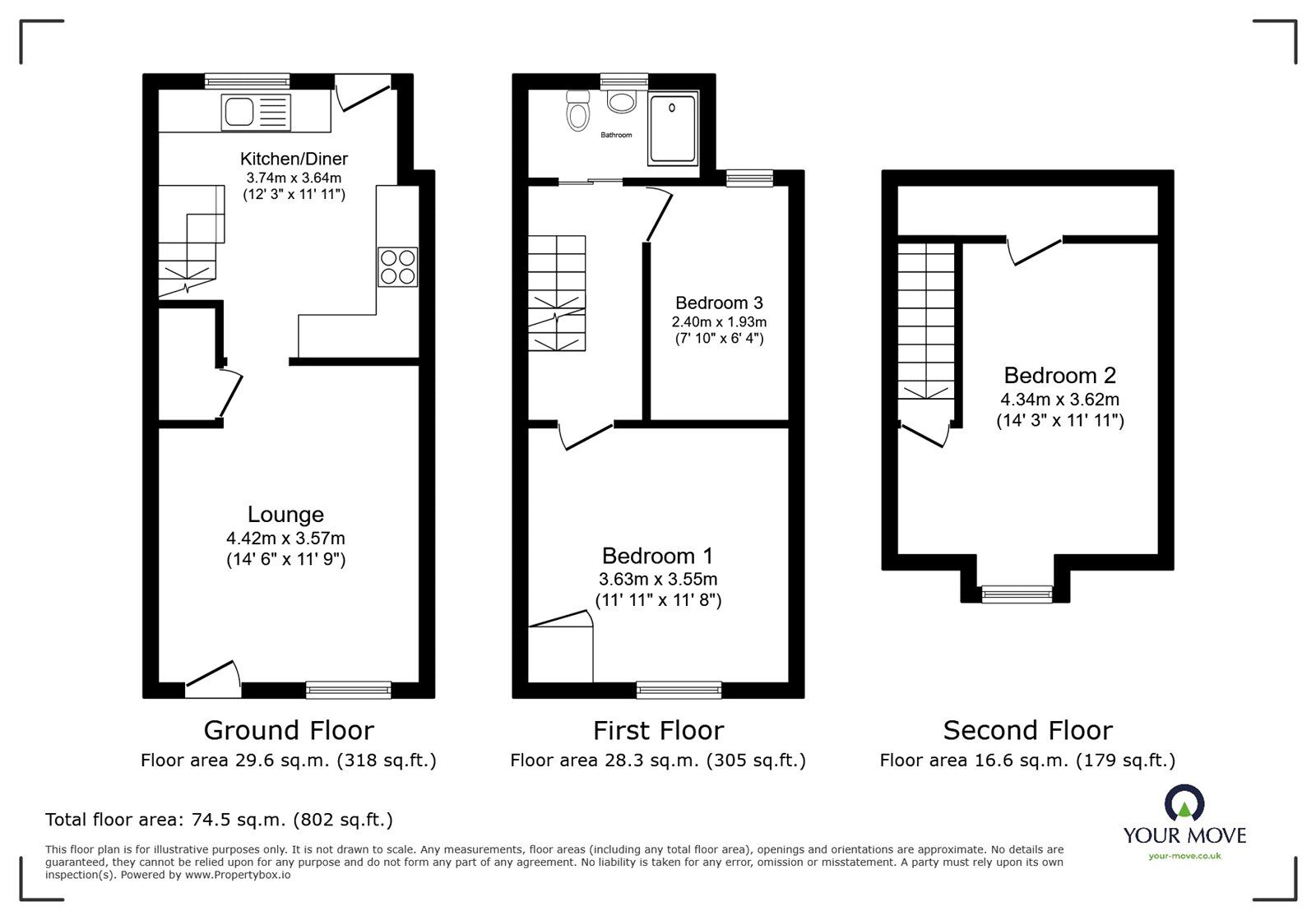 Floorplan of 3 bedroom Mid Terrace House for sale, Chapel Street, Bedworth, Warwickshire, CV12