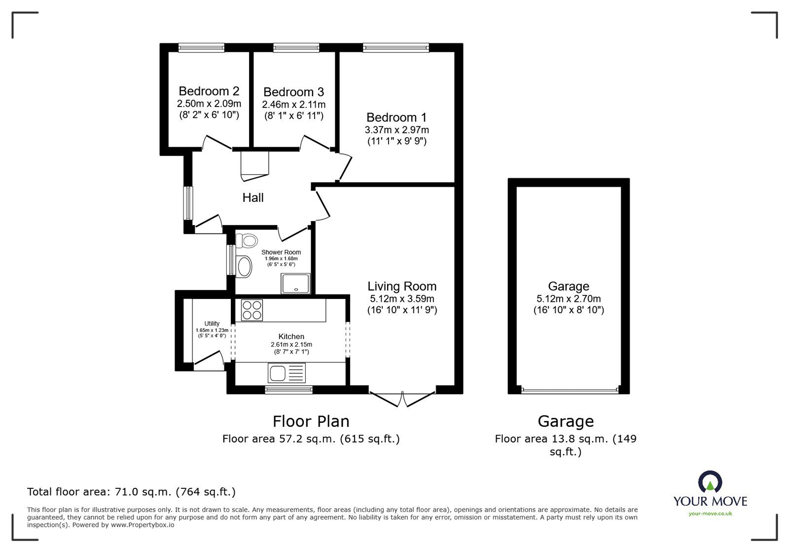 Floorplan of 3 bedroom End Terrace Bungalow for sale, Sealand Drive, Bedworth, Warwickshire, CV12