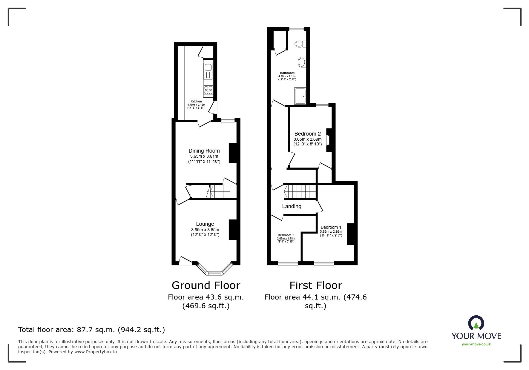 Floorplan of 2 bedroom Mid Terrace House for sale, Park Road, Bedworth, Warwickshire, CV12