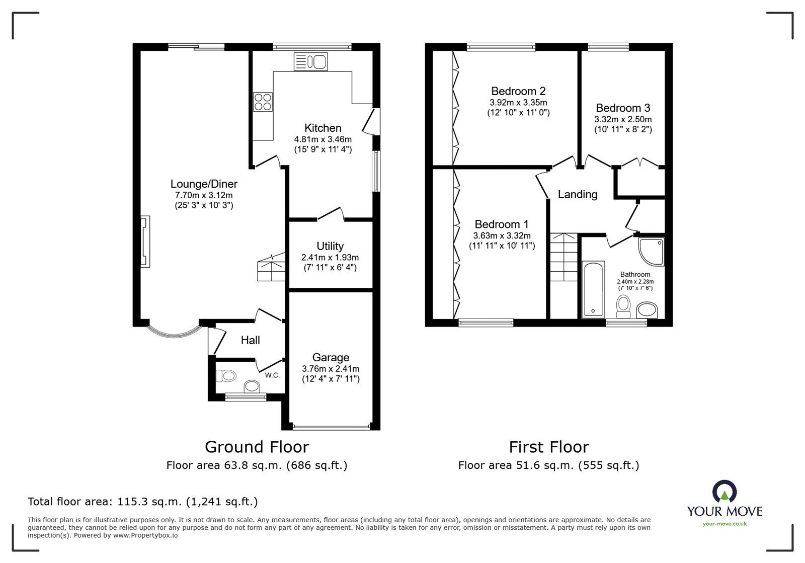 Floorplan of 3 bedroom Detached House for sale, Claremont Close, Bulkington, Warwickshire, CV12
