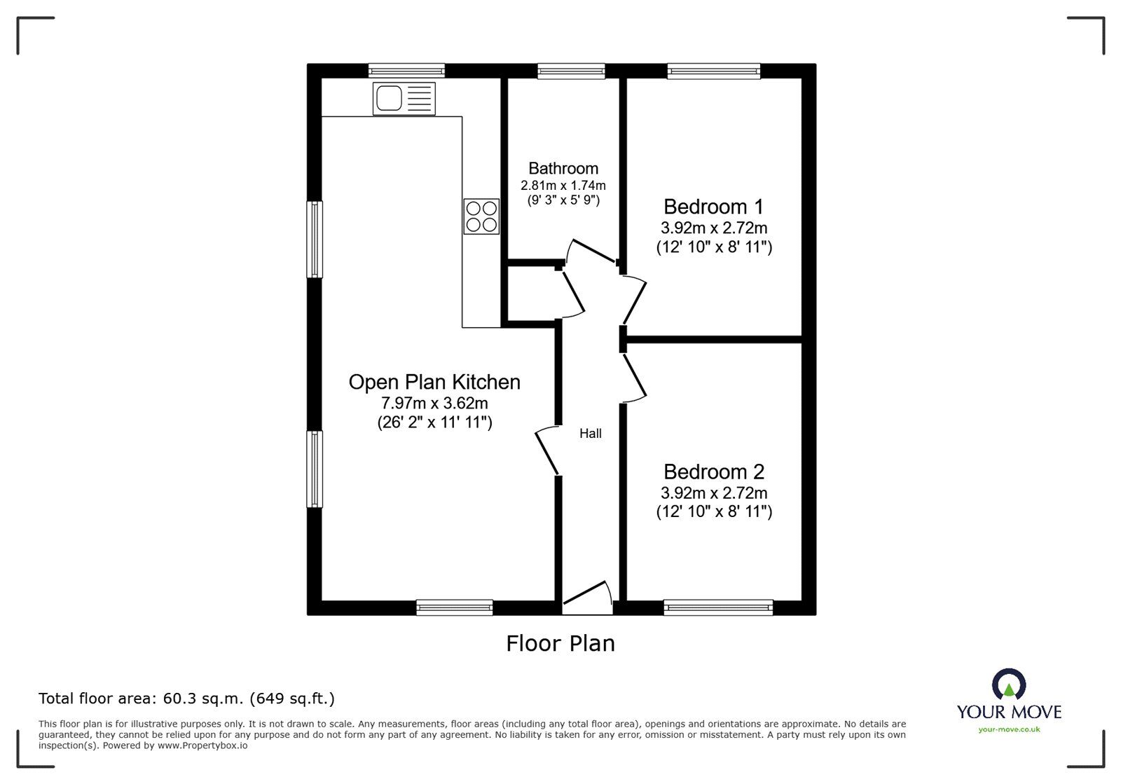 Floorplan of 2 bedroom Flat for sale, Sleaths Yard, Bedworth, Warwickshire, CV12