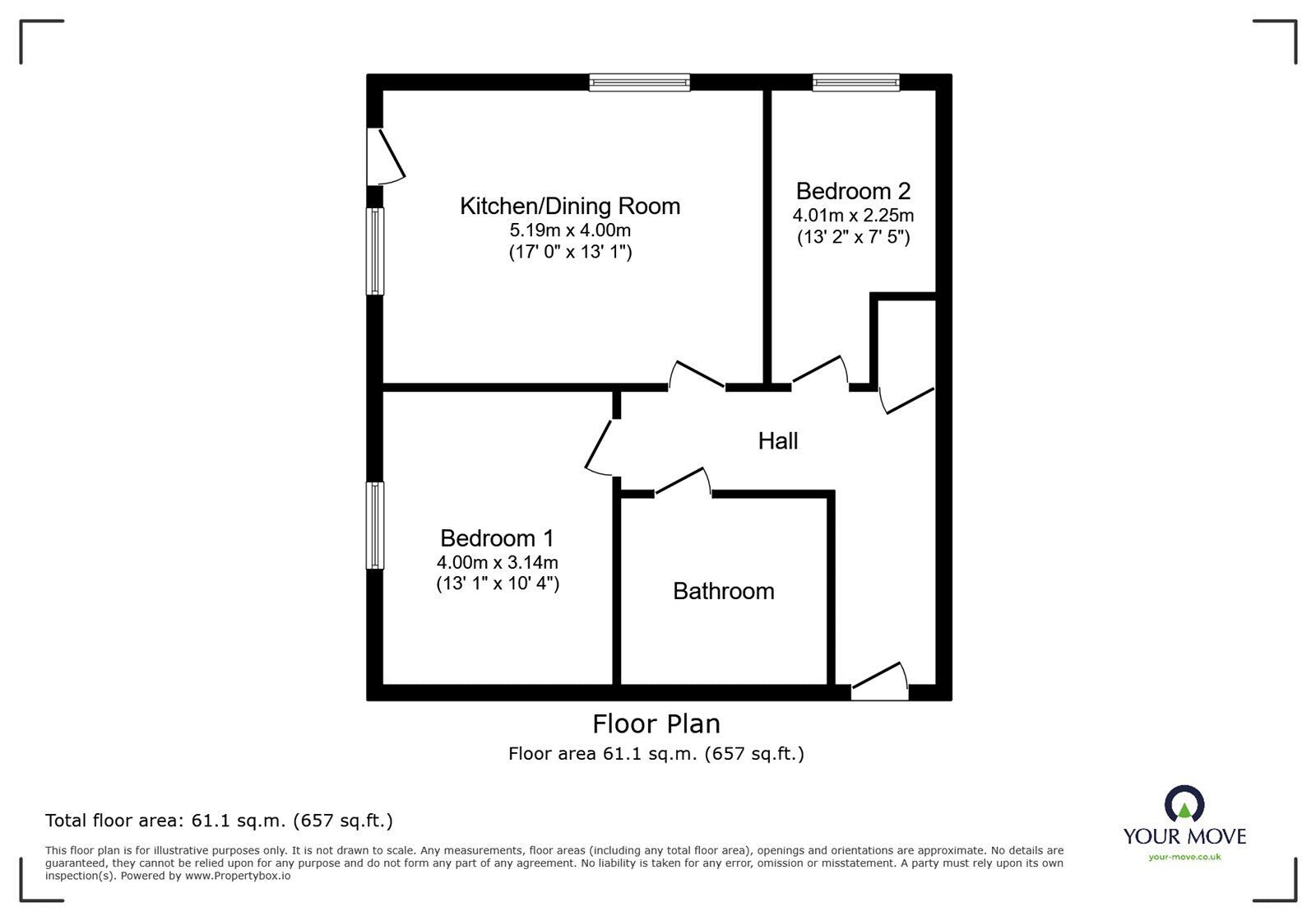 Floorplan of 2 bedroom Flat for sale, Nuneaton Road, Bedworth, Warwickshire, CV12