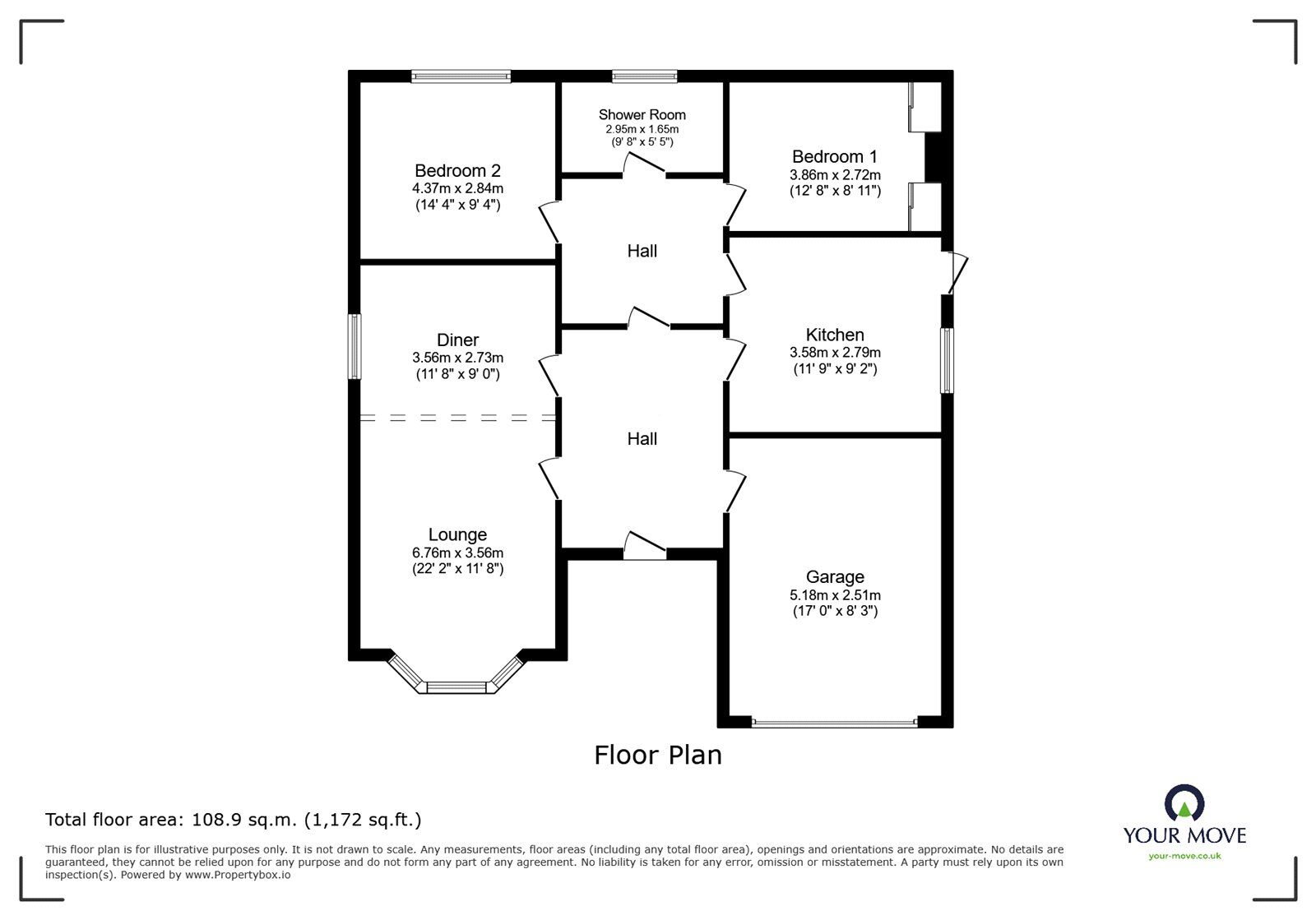Floorplan of 2 bedroom Detached Bungalow for sale, The Oaks, Bedworth, Warwickshire, CV12
