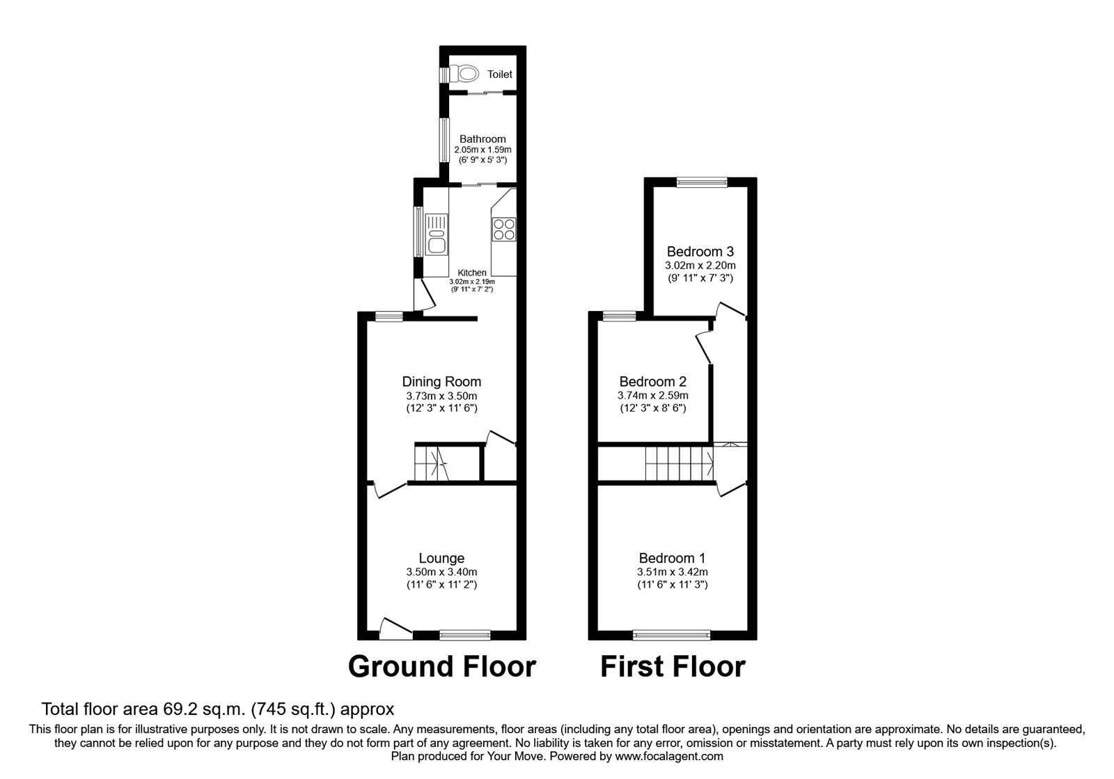 Floorplan of 3 bedroom End Terrace House for sale, Wood Street, Bedworth, Warwickshire, CV12