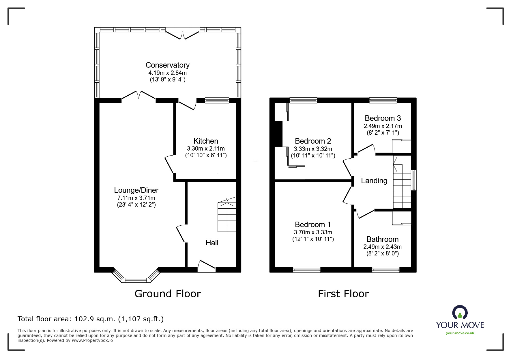 Floorplan of 3 bedroom Semi Detached House for sale, Epsom Close, Bedworth, Warwickshire, CV12