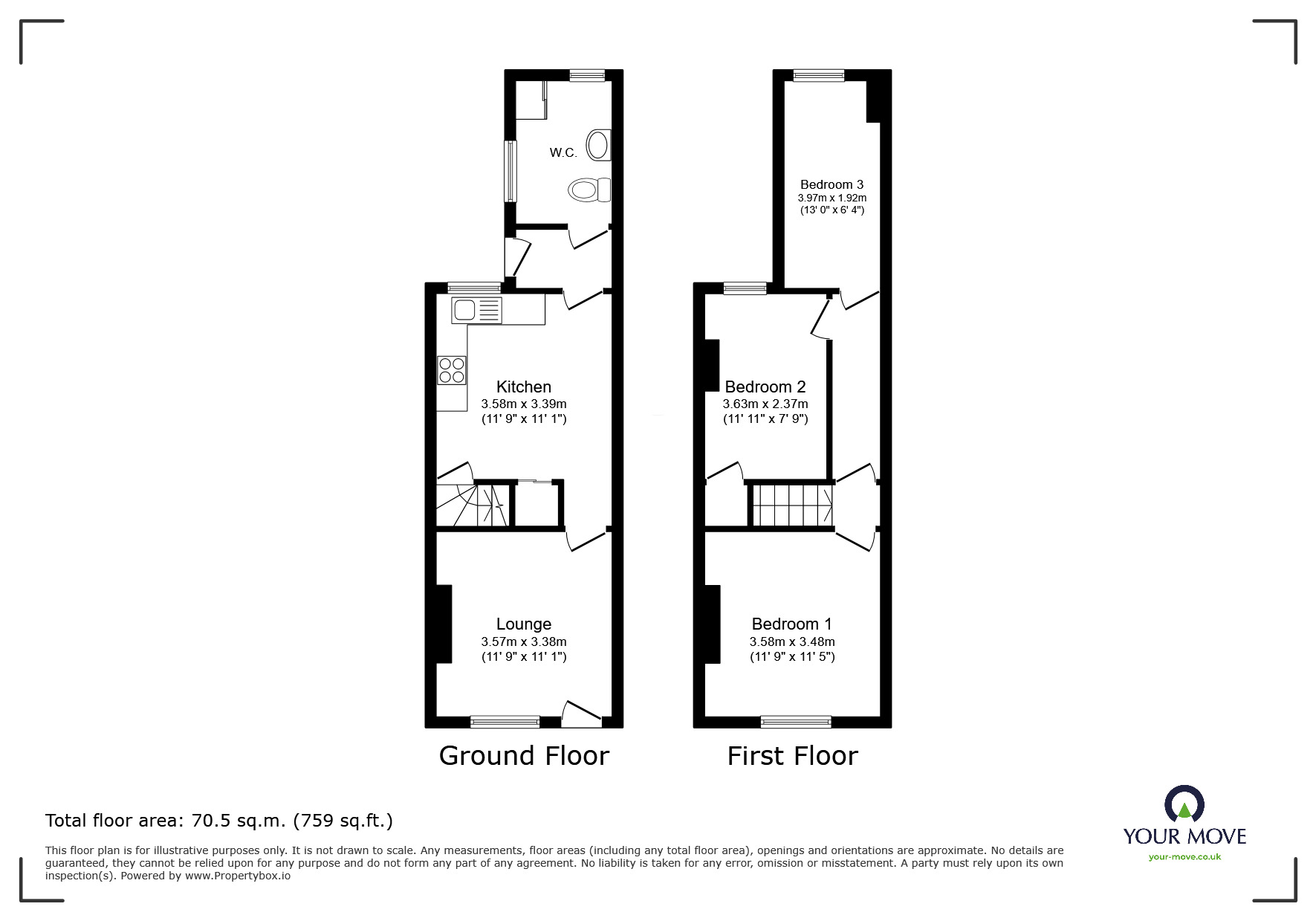 Floorplan of 3 bedroom Mid Terrace House to rent, Bulkington Road, Bedworth, Warwickshire, CV12