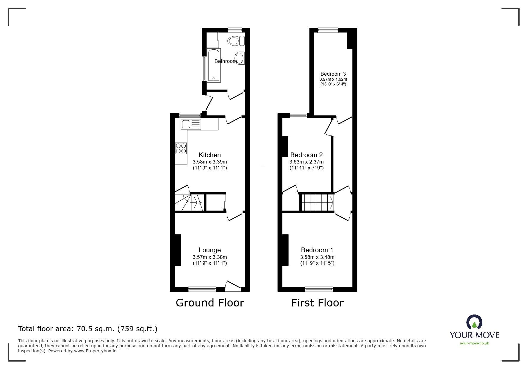 Floorplan of 3 bedroom Mid Terrace House to rent, Bulkington Road, Bedworth, Warwickshire, CV12