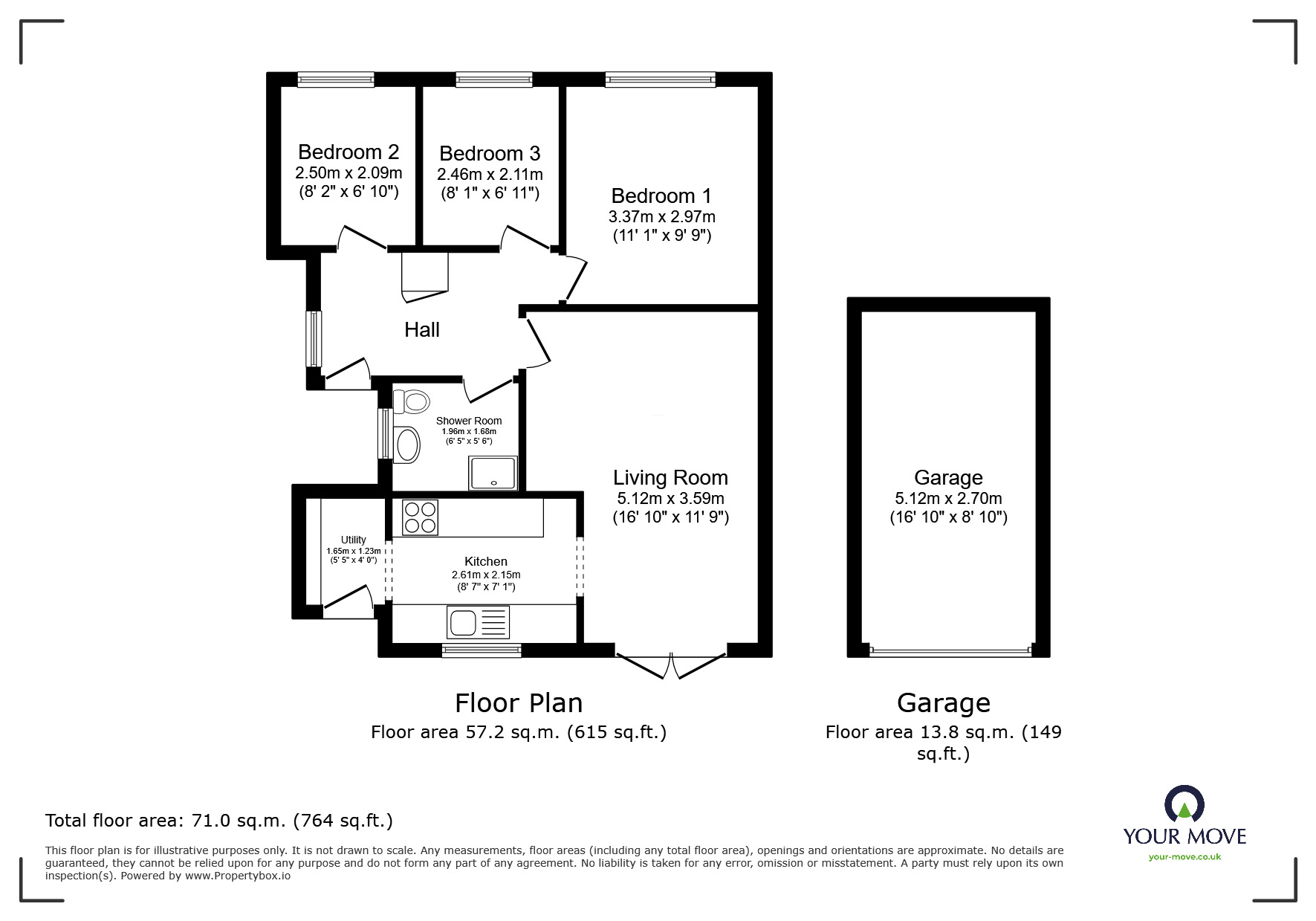 Floorplan of 3 bedroom Semi Detached Bungalow for sale, Sealand Drive, Bedworth, Warwickshire, CV12