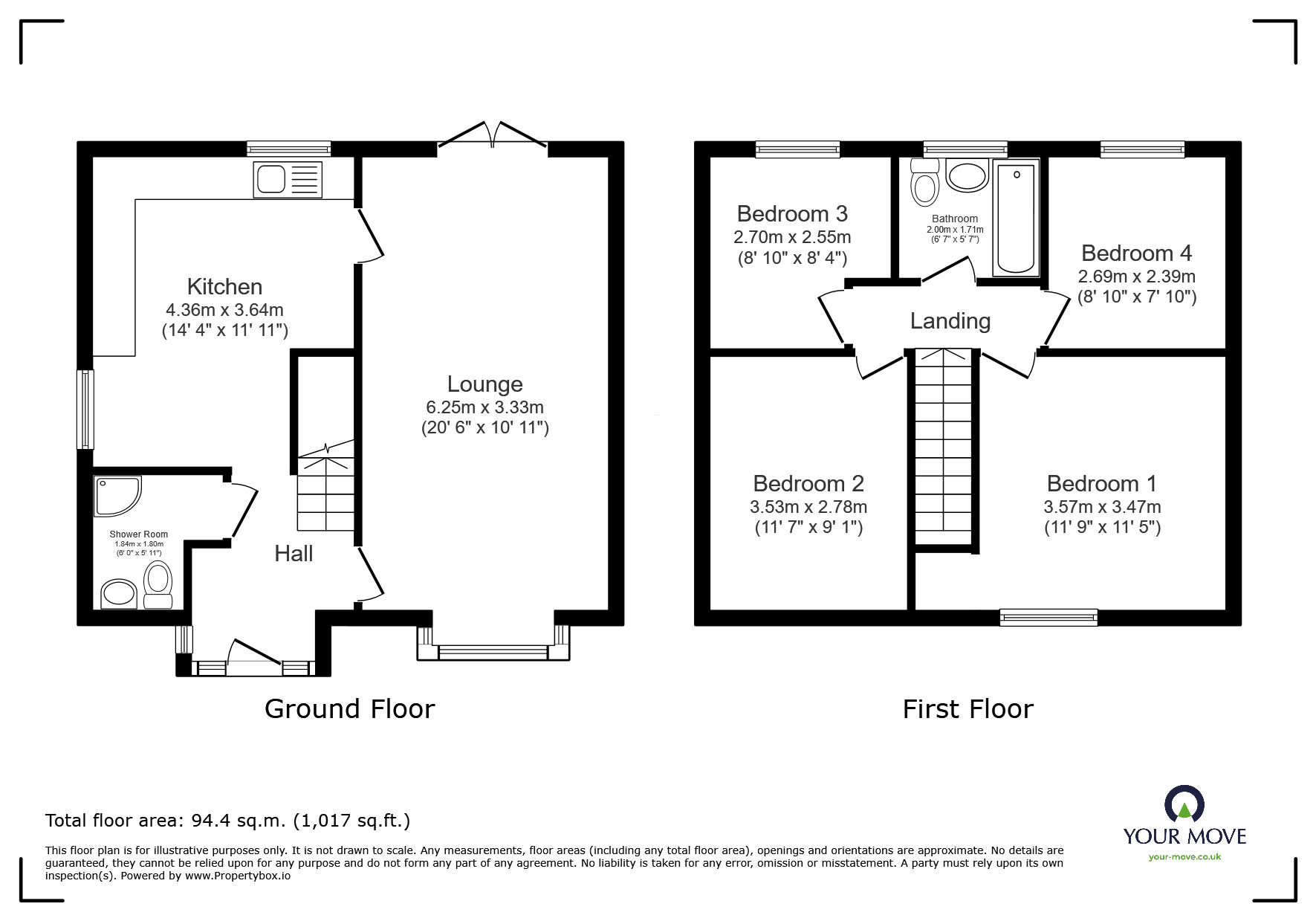 Floorplan of 4 bedroom End Terrace House to rent, Newcomen Road, Bedworth, Warwickshire, CV12