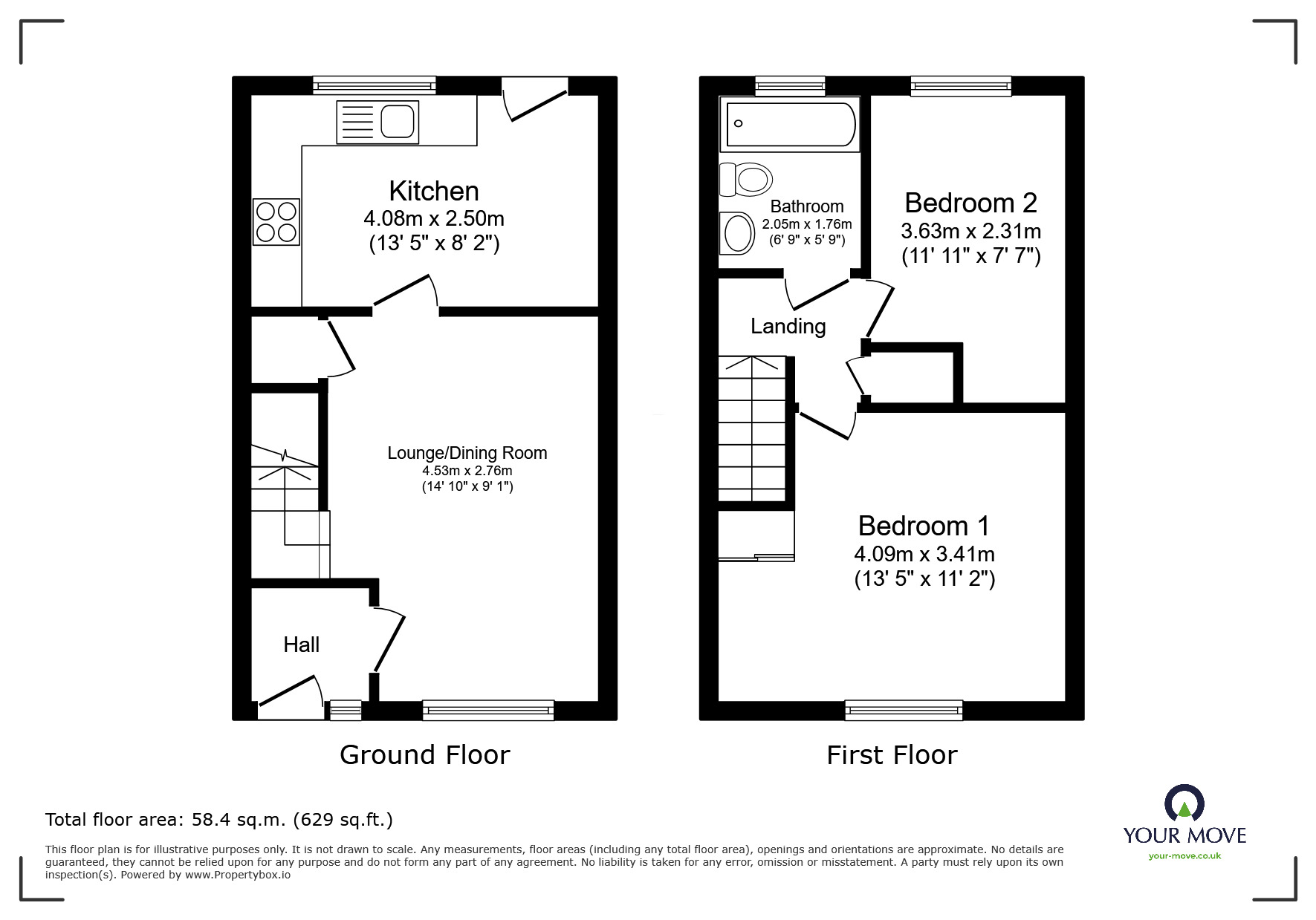 Floorplan of 2 bedroom Mid Terrace House to rent, Kenwyn Green, Exhall, Warwickshire, CV7