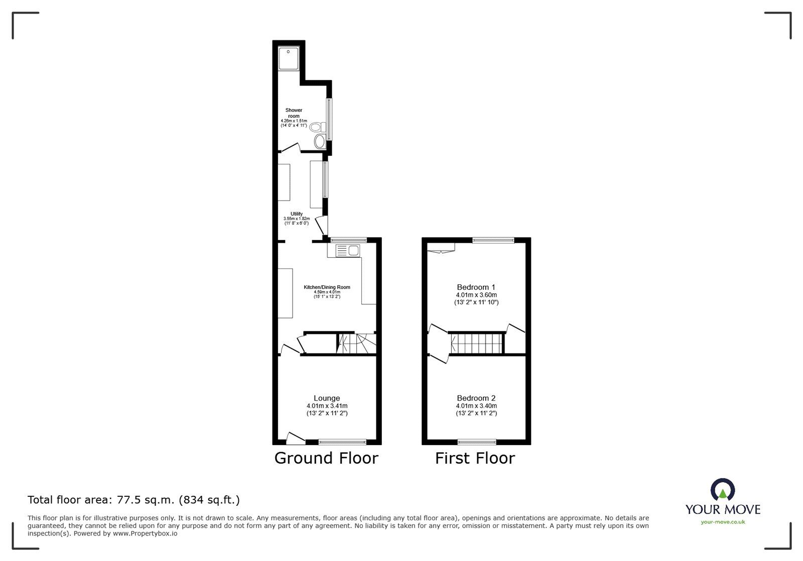 Floorplan of 2 bedroom Mid Terrace House for sale, School Road, Bulkington, Warwickshire, CV12