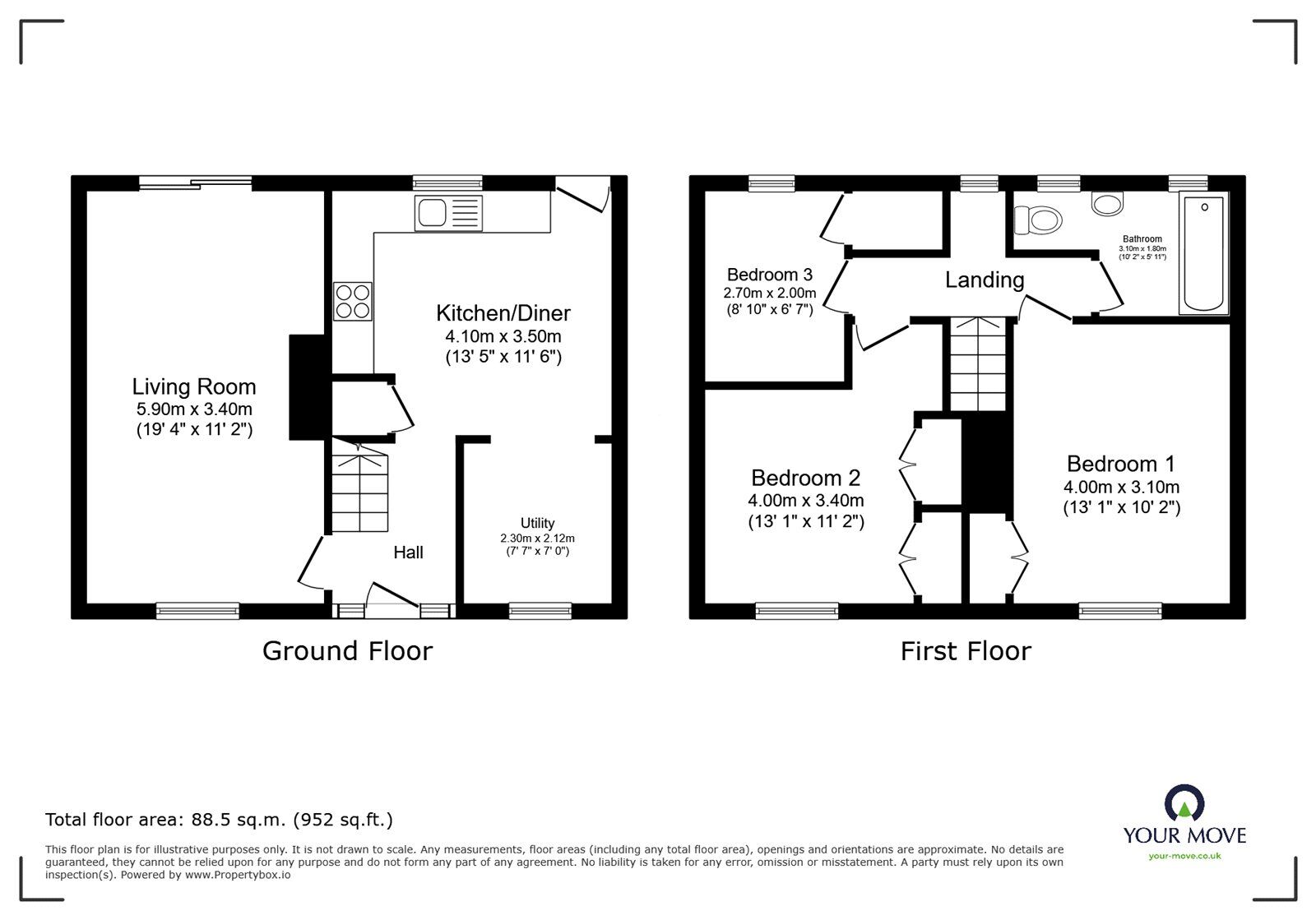 Floorplan of 3 bedroom Semi Detached House for sale, Tulliver Close, Bedworth, Warwickshire, CV12