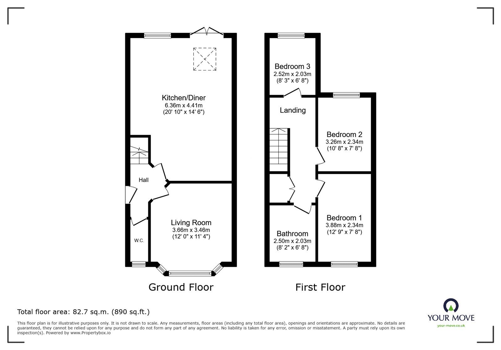 Floorplan of 3 bedroom Semi Detached House for sale, Nuneaton Road, Bulkington, Warwickshire, CV12