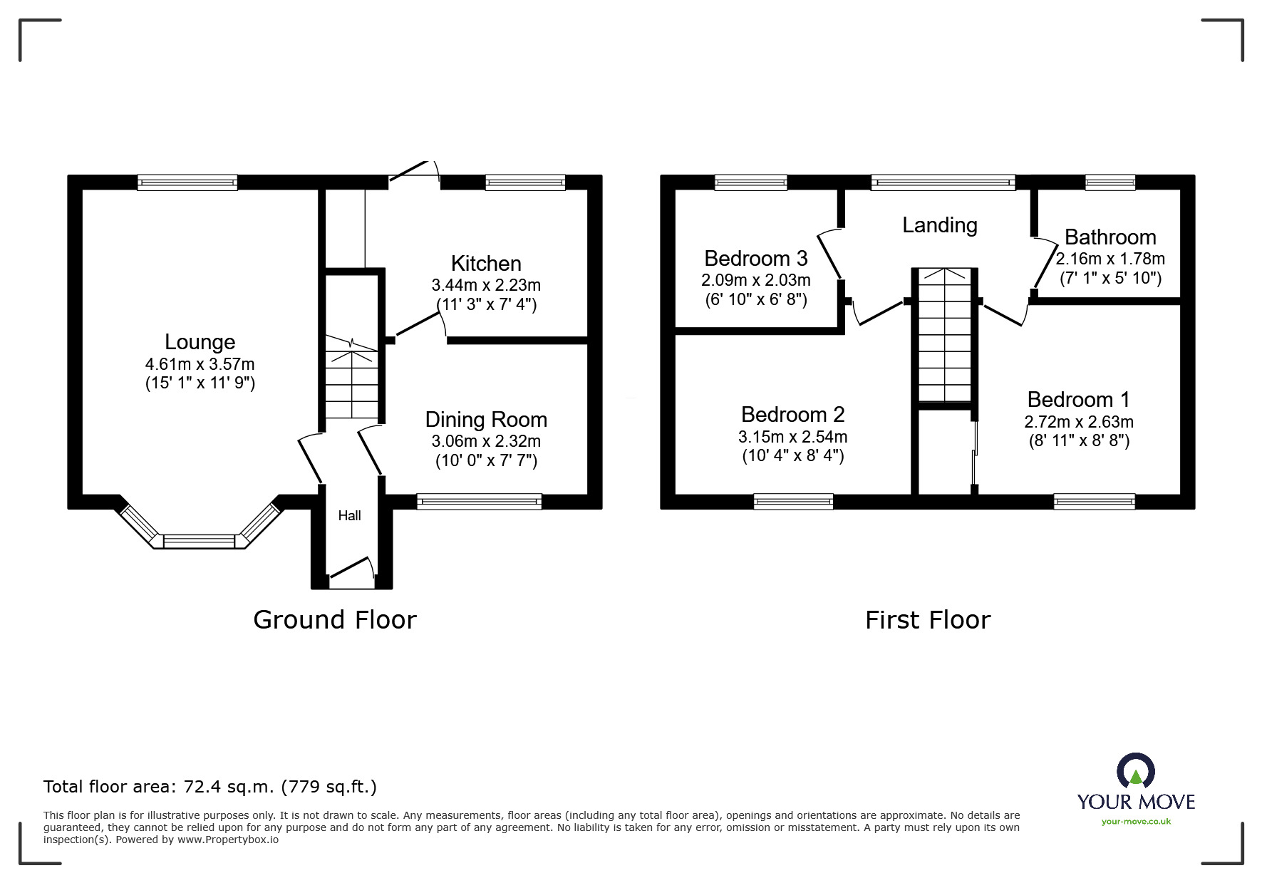 Floorplan of 3 bedroom Semi Detached House for sale, Aintree Close, Bedworth, Warwickshire, CV12