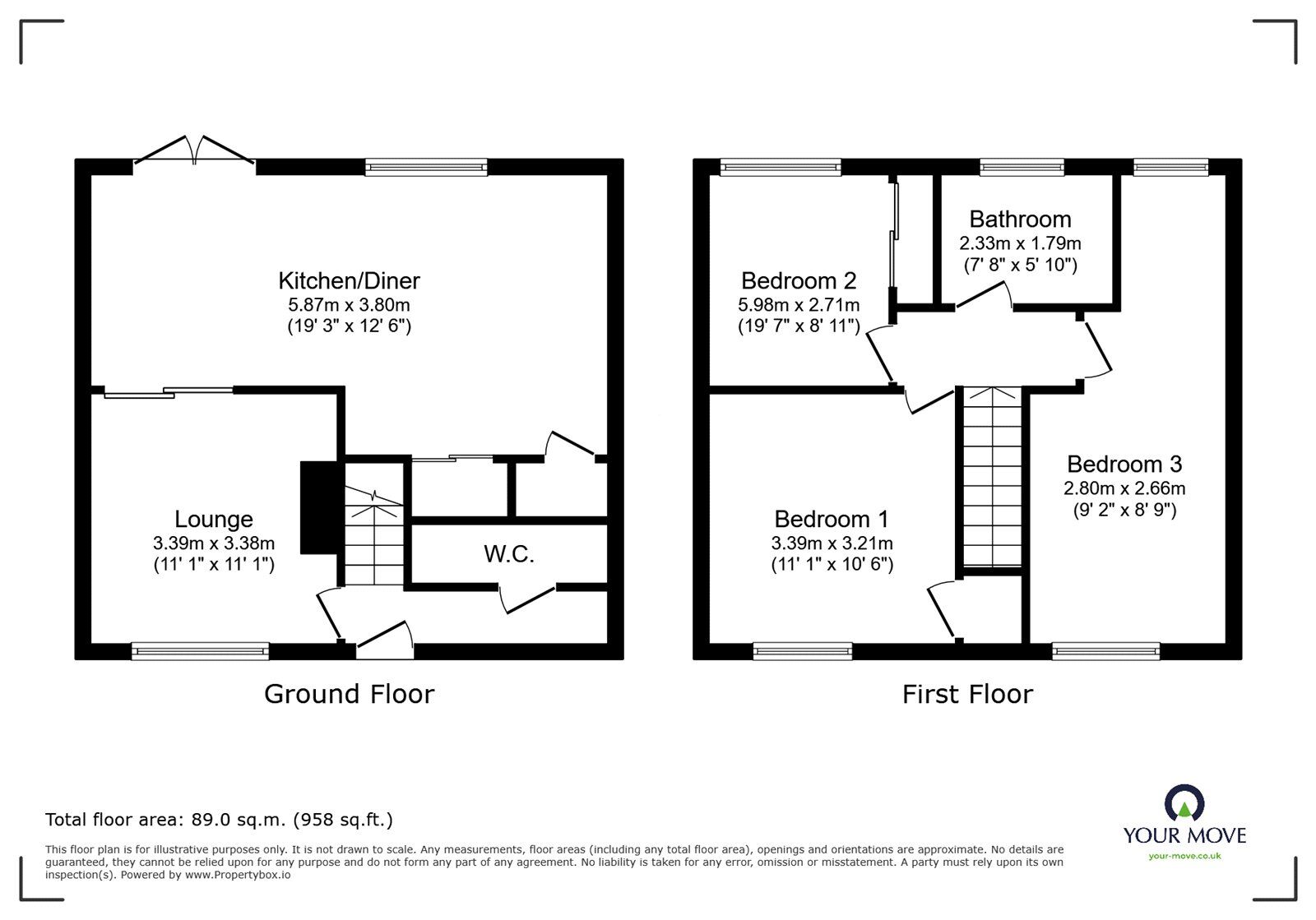 Floorplan of 3 bedroom Mid Terrace House for sale, Keenan Drive, Bedworth, Warwickshire, CV12