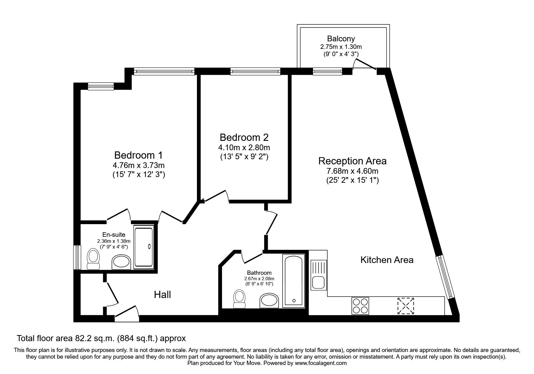 Floorplan of 2 bedroom  Flat to rent, Bowyer Court, 45 Pickford Lane, Bexleyheath, DA7